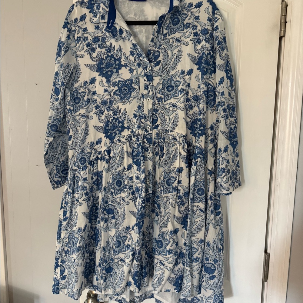 Blue Floral Women's Tunic Dress